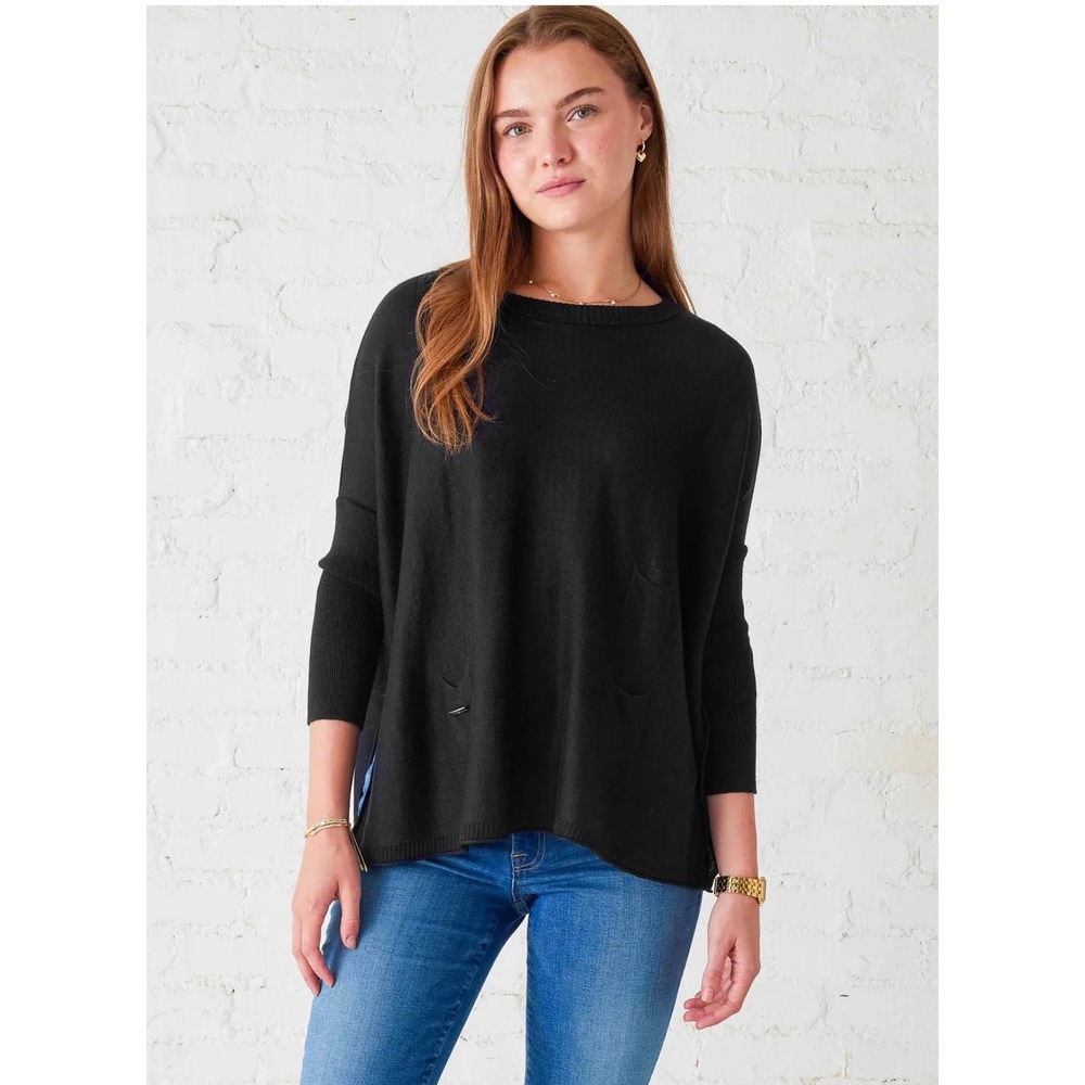 Mersea Catalina Sweater Black Oversized Preppy Crew Dolman Sleeve Womens OS